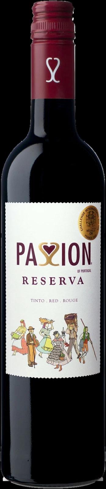 Passion of Portugal red wine bottle with a burgundy capsule and an illustrated white label